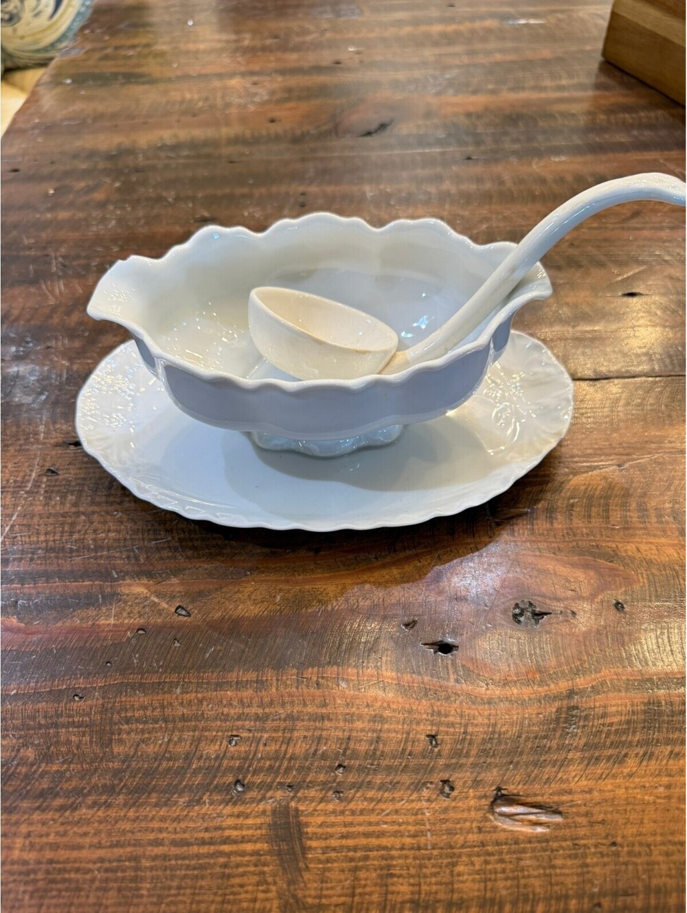 Porcelain Gravy Boat with Attached Underplate and Ladle by Haas & Czjzek